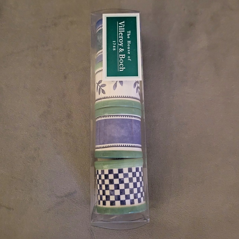 Villeroy & Boch Switch 3 Napkin Rings Set of 4 Dolomite Blue Green White